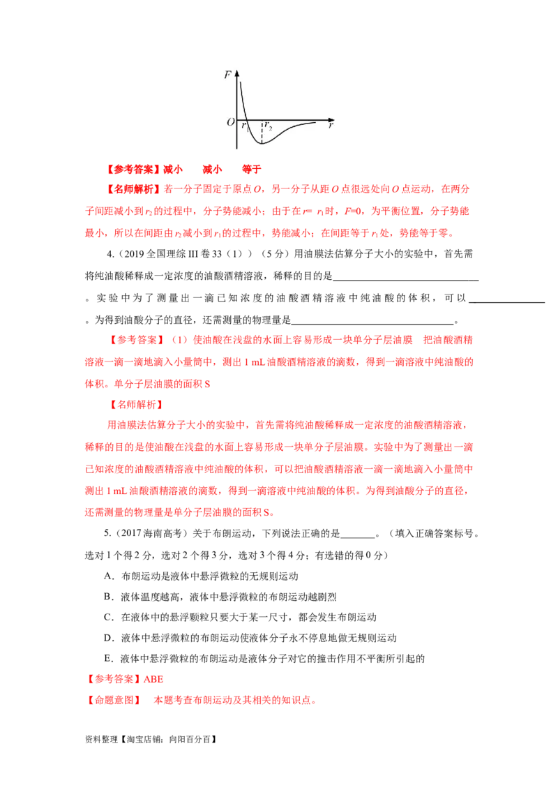 模型75分子动理论（解析版）_04高考物理_新高考复习资料_2024新高考复习资料_二轮复习资料_2024高考物理二轮复习80模型最新模拟题专项训练_教师版（含答案解析）