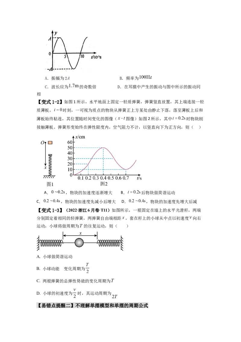 易错点08振动和波.（3大陷阱）-备战2024年高考物理考试易错题（原卷版）docx_04高考物理_新高考复习资料_2024新高考复习资料_专项复习资料_备战2024年高考物理考试易错题（新高考专用）