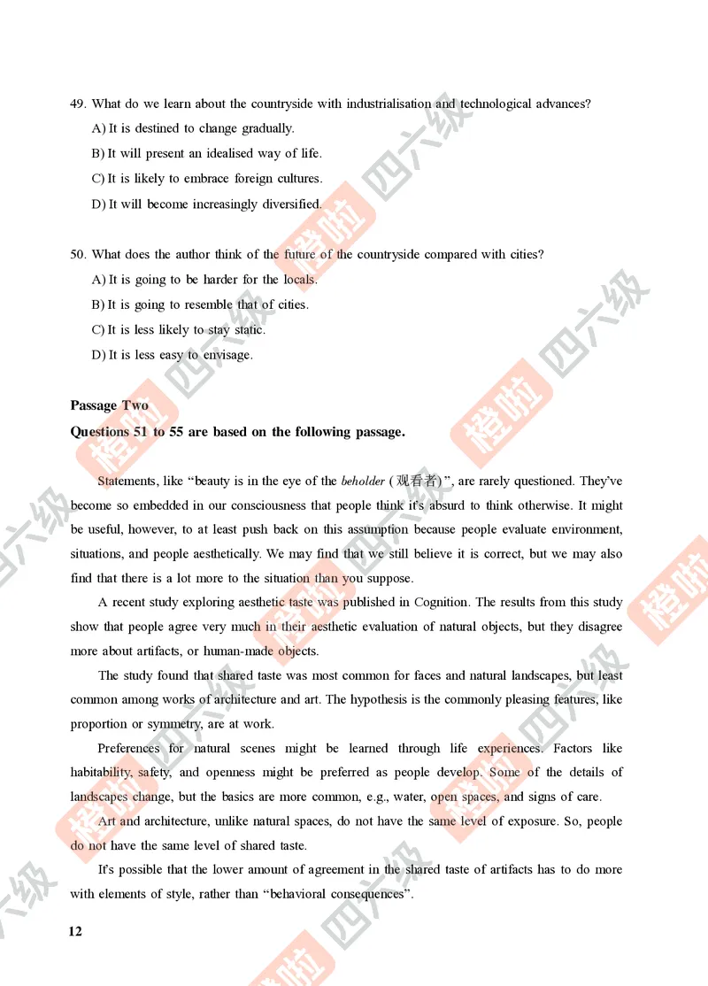 03.2024年12月六级（第二套）-试题6-12_最新更新，视频都在这_2026，6月六级速转存易和谐_0、2025年12月六级_06.橙啦六级全程班石雷鹏_00.讲义_真题