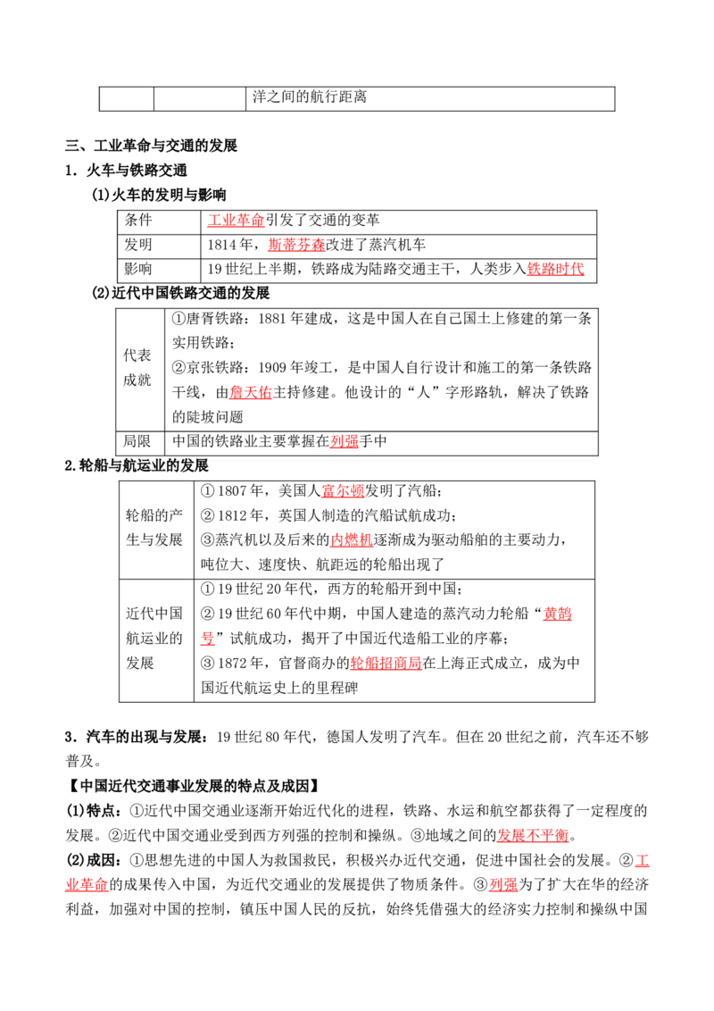 第五单元++交通与社会变迁+-背记手册高中历史全册最新核心考点必背清单（选择性必修一二三）_07高考历史_2024年新高考资料_1.2024一轮复习_选择性必修2：经济与社会生活