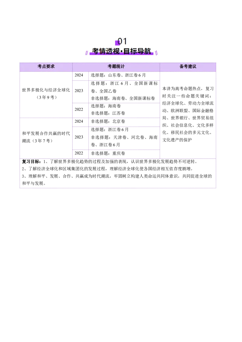 第34讲当代世界发展的特点与主要趋势（讲义）（原卷版）_07高考历史_2025年新高考资料_一轮复习_2025年高考历史一轮复习讲练测（新教材新高考）（完结）_讲义+练习