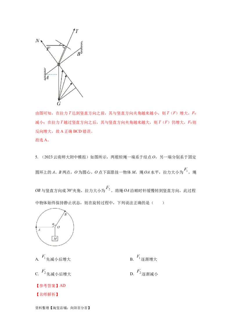 模型7动态平衡模型（解析版）_04高考物理_新高考复习资料_2024新高考复习资料_二轮复习资料_2024高考物理二轮复习80模型最新模拟题专项训练_教师版（含答案解析）