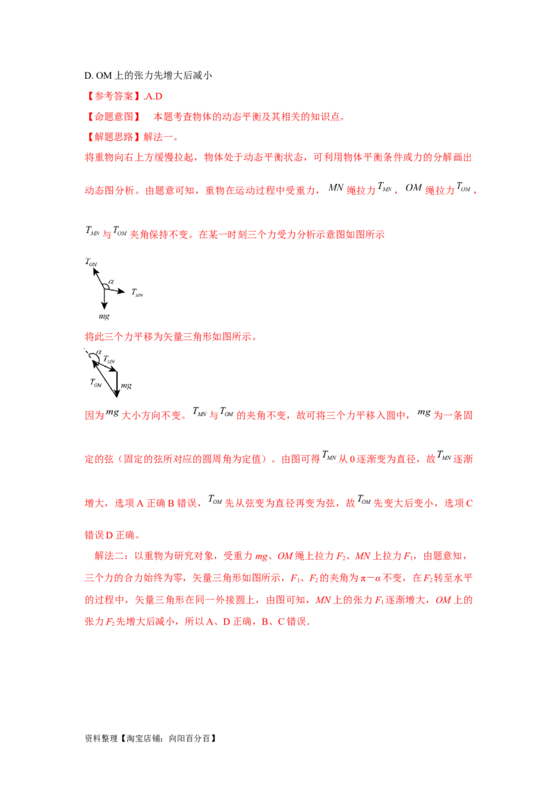 模型7动态平衡模型（解析版）_04高考物理_新高考复习资料_2024新高考复习资料_二轮复习资料_2024高考物理二轮复习80模型最新模拟题专项训练_教师版（含答案解析）