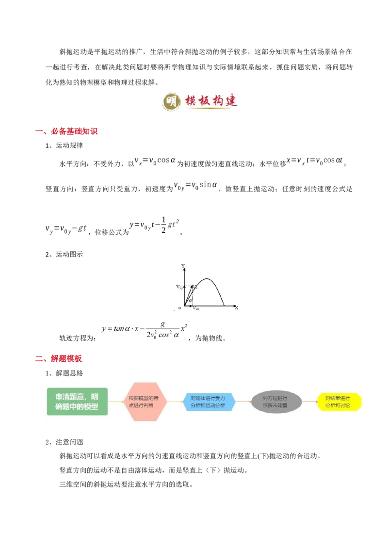 模板04曲线运动（六大题型）（原卷版）_04高考物理_2025年新高考资料_二轮复习_2025年高考物理答题技巧与模板构建339420717