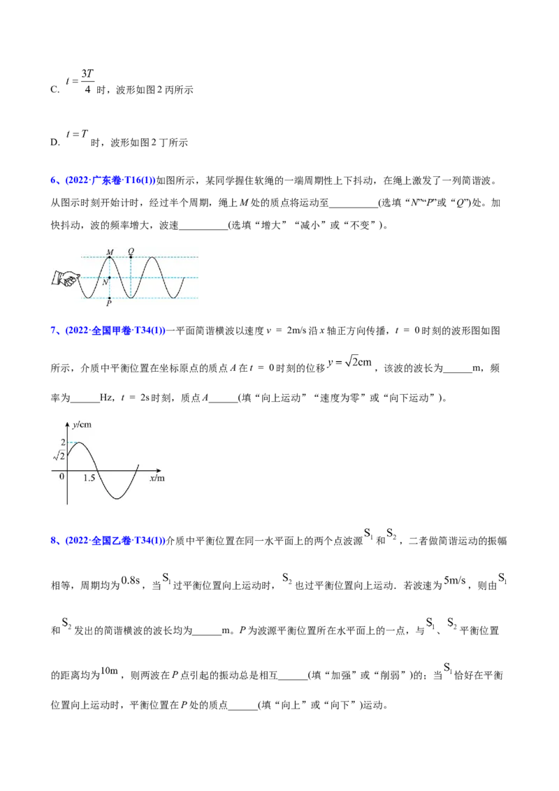 专题16振动和波-2022年高考真题和模拟题物理分专题训练（学生版）_04高考物理_2024年新高考资料_1.2024一轮复习_赠2022年高考物理真题与模拟题分类训练