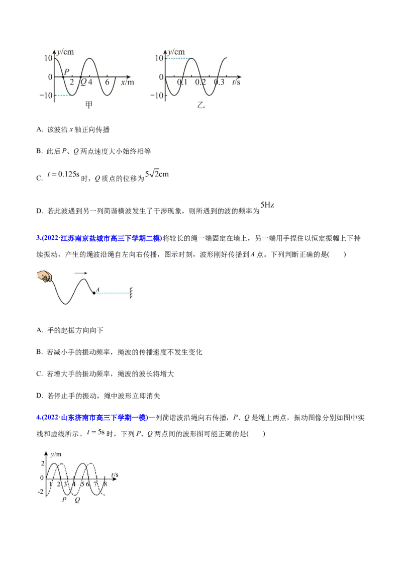 专题16振动和波-2022年高考真题和模拟题物理分专题训练（学生版）_04高考物理_2024年新高考资料_1.2024一轮复习_赠2022年高考物理真题与模拟题分类训练