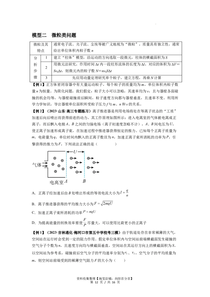 专题14动量与动量定理及其应用（原卷版）_04高考物理_新高考复习资料_2024新高考复习资料_一轮复习资料_完2024届高考物理一轮复习热点题型归类训练