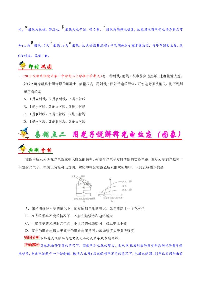 专题13近代物理初步-备战2019年高考物理之纠错笔记系列（原卷版）_04高考物理_新高考复习资料_2022年新高考复习资料_高考物理2022年一轮复习各版本_赠19年高考物理纠错笔记_39