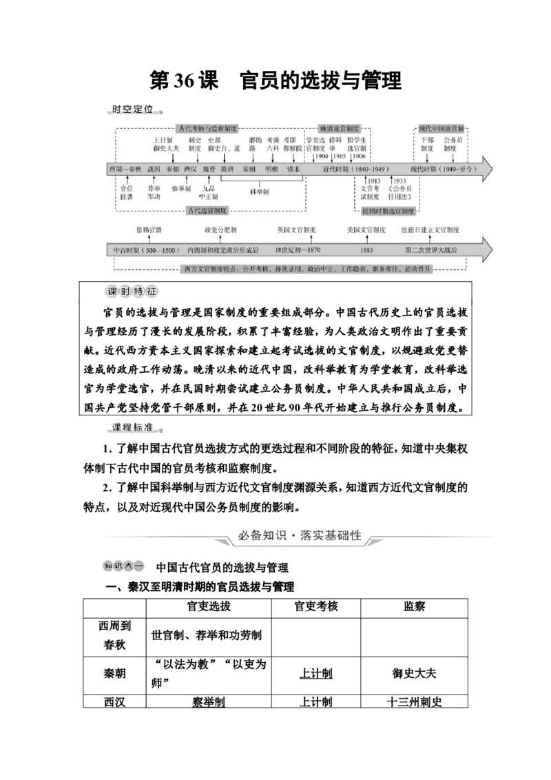 第36课官员的选拔与管理教案_07高考历史_新高考复习资料_2022年新高考复习资料_2022届一轮复习讲练结合7.11更新_系列2_第十四单元国家制度与社会治理_第36课官员的选拔与管理