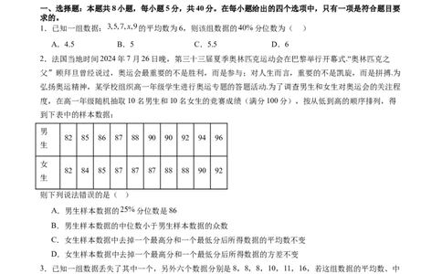 第九章统计与成对数据的统计分析（测试）（原卷版）_02高考数学_2025年新高考资料_一轮复习_2025年高考数学一轮复习讲练测（新教材新高考，含2024高考真题）