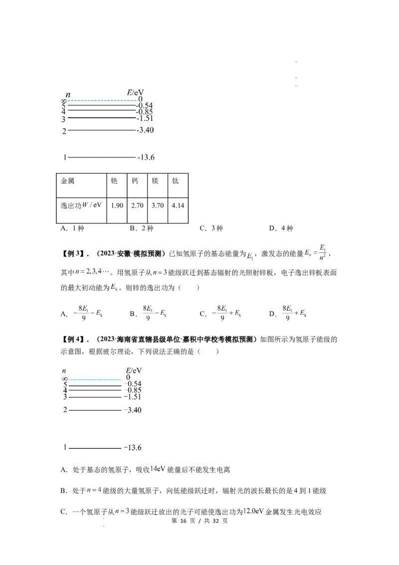 专题32近代物理初步（原卷版）_04高考物理_新高考复习资料_2024新高考复习资料_一轮复习资料_完2024届高考物理一轮复习热点题型归类训练_专题32近代物理初步