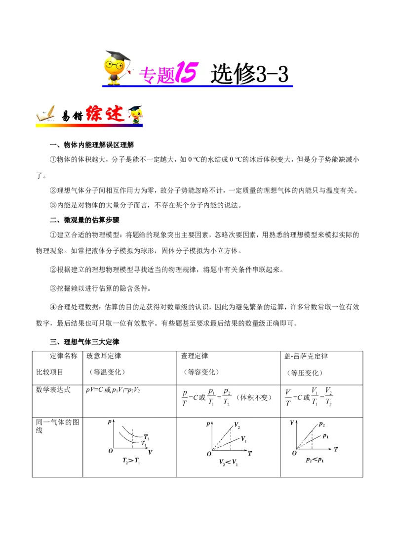 专题15选修3-3-备战2019年高考物理之纠错笔记系列（解析版）_04高考物理_新高考复习资料_2022年新高考复习资料_高考物理2022年一轮复习各版本_1.2022年高考物理一轮复习全国通用版