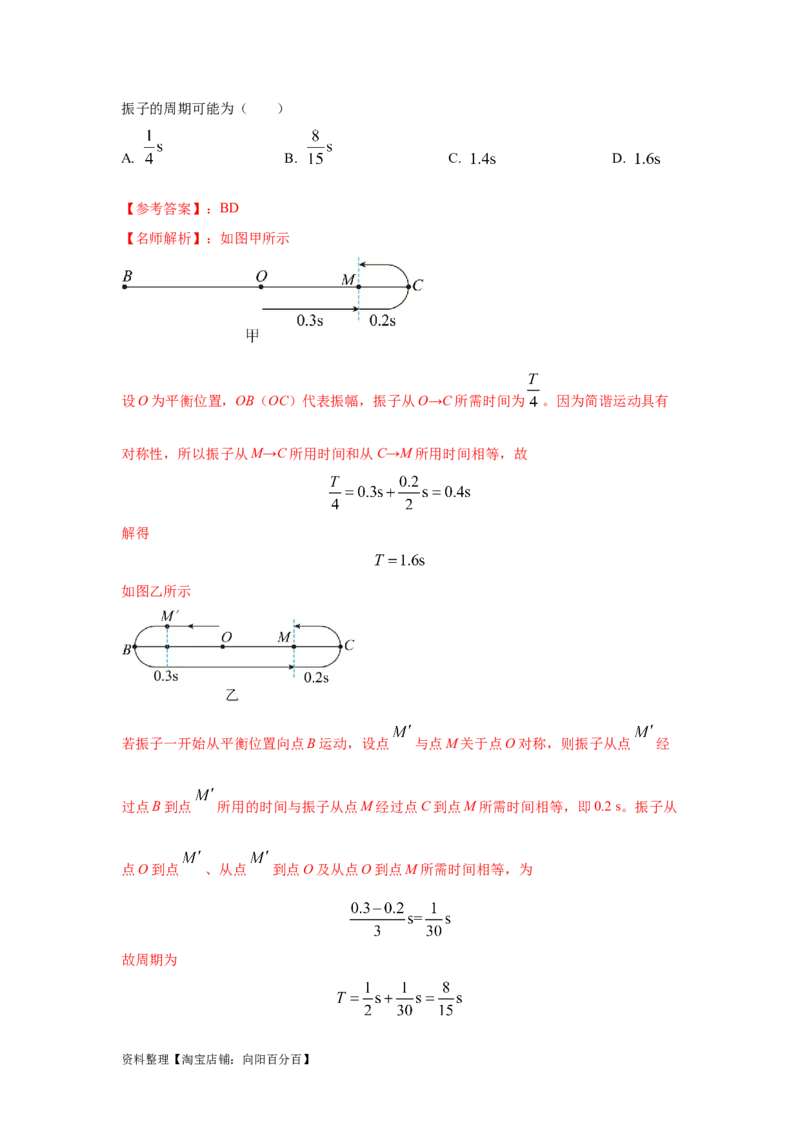 模型35简谐运动模型（解析版）_04高考物理_新高考复习资料_2024新高考复习资料_二轮复习资料_2024高考物理二轮复习80模型最新模拟题专项训练_教师版（含答案解析）