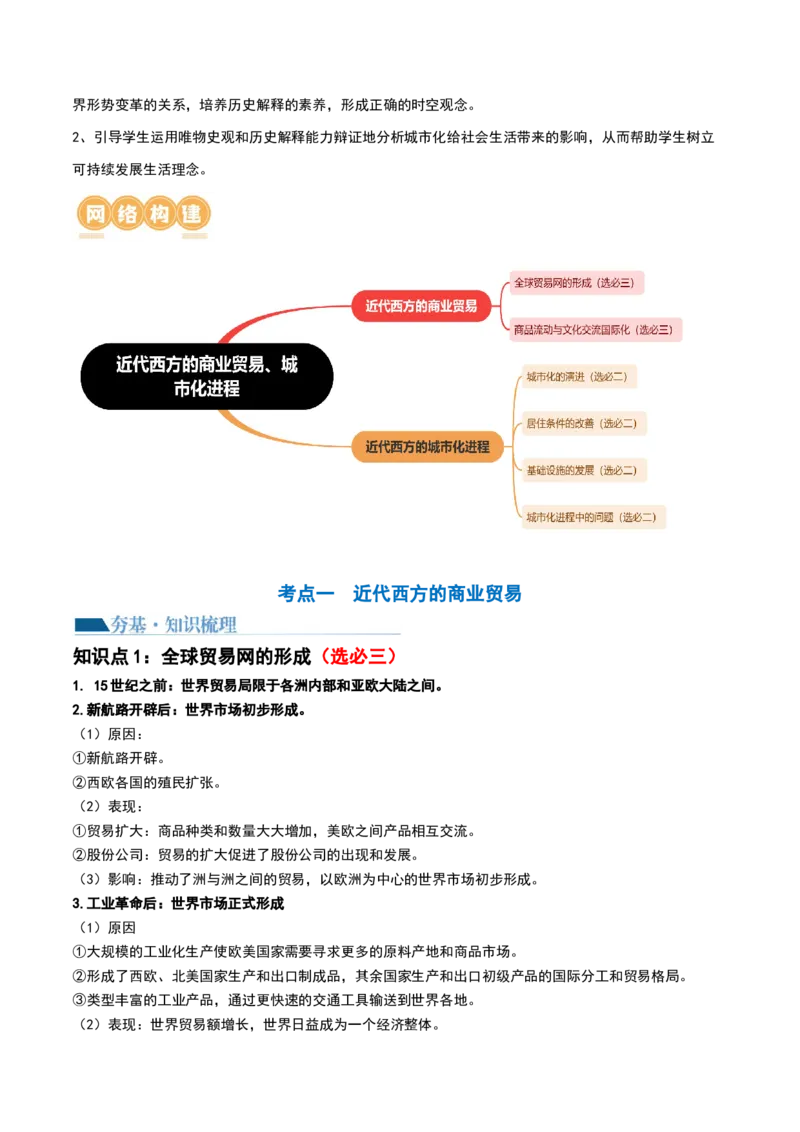 第37讲近代西方的商业贸易、城市化进程（原卷版）_07高考历史_2024年新高考资料_1.2024一轮复习_2024年高考历史一轮复习讲练测（新教材新高考）_892