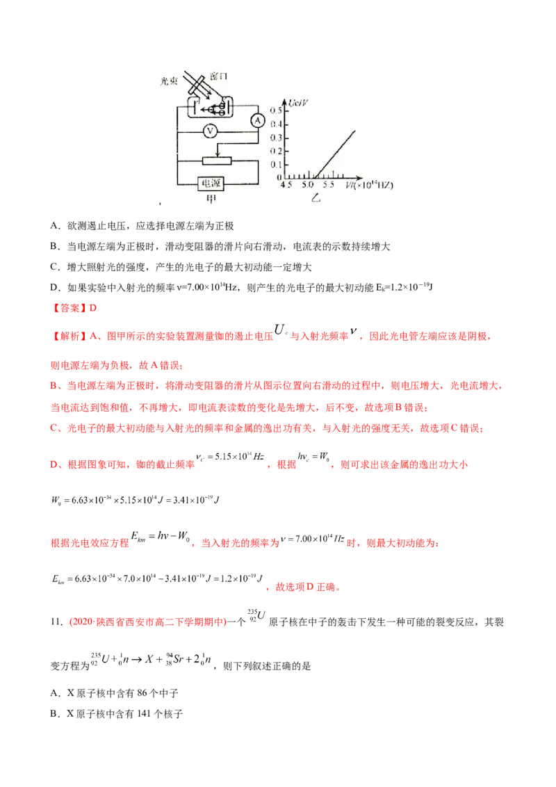 专题14原子结构、原子核和波粒二象性&mdash;&mdash;2020年高考真题和模拟题物理分类训练（教师版含解析）_04高考物理_新高考复习资料_2022年新高考复习资料_高考物理2022年一轮复习各版本
