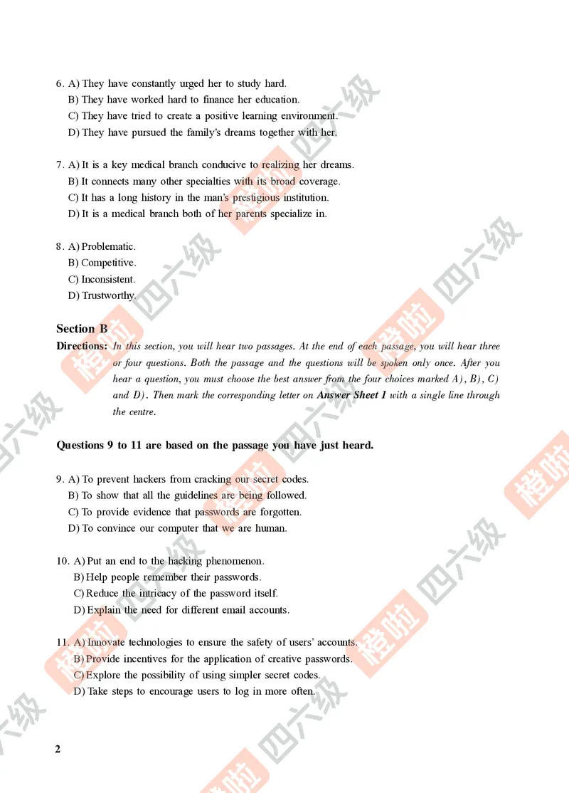01.2024年12月六级（第一套）-试题6-12_最新更新，视频都在这_2026，6月六级速转存易和谐_0、2025年12月六级_06.橙啦六级全程班石雷鹏_00.讲义_真题