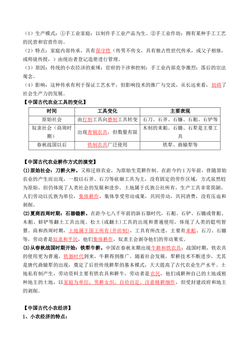 第二单元++生产工具与劳作方式+-背记手册高中历史全册最新核心考点必背清单（选择性必修一二三）_07高考历史_2024年新高考资料_1.2024一轮复习_选择性必修2：经济与社会生活