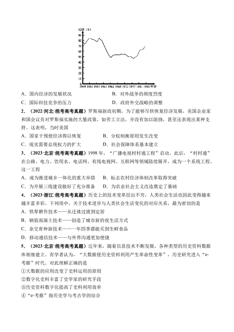 第46讲现代世界的食物生产、经济生活与科技进步（原卷版）_07高考历史_2024年新高考资料_1.2024一轮复习_2024年高考历史一轮复习讲练测（新教材新高考）