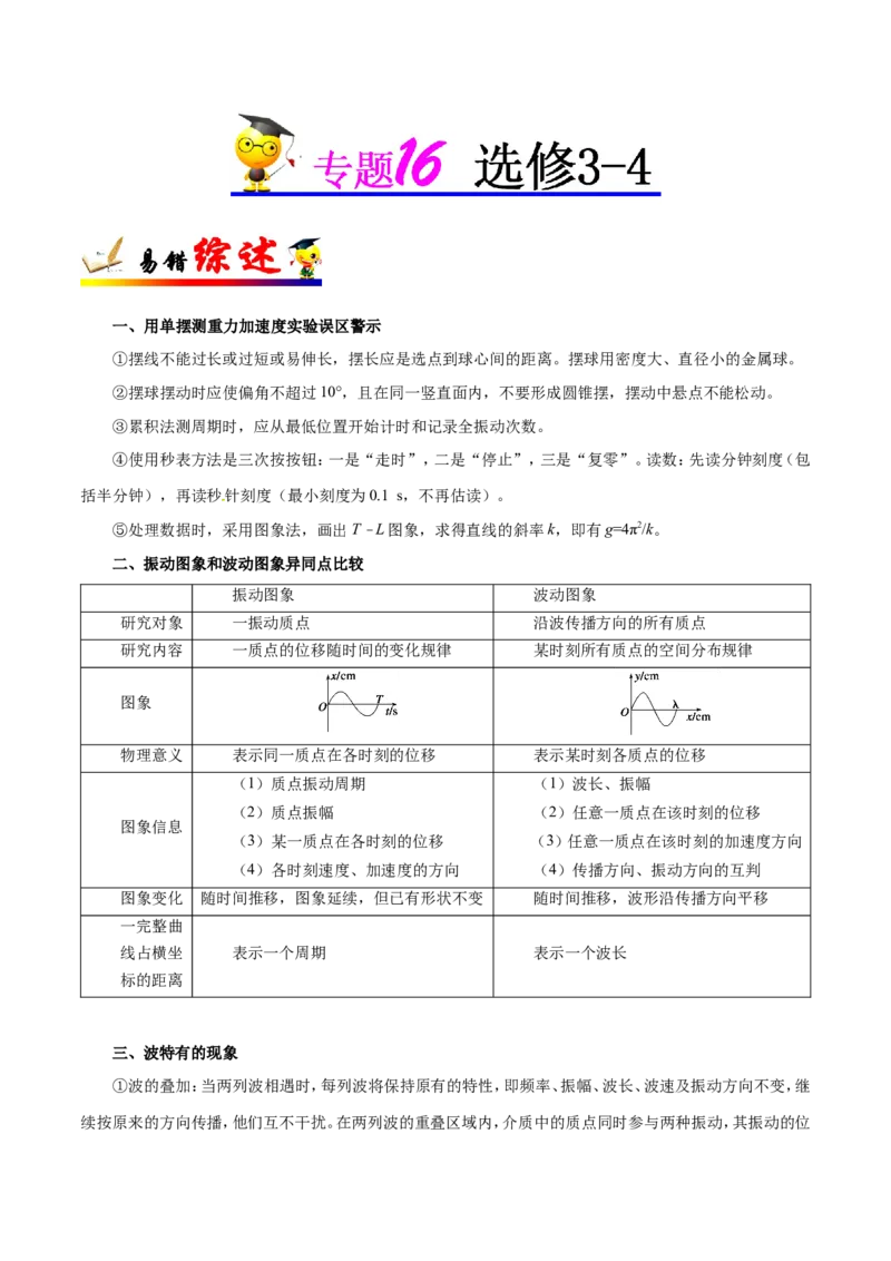 专题16选修3-4-备战2019年高考物理之纠错笔记系列（解析版）_04高考物理_新高考复习资料_2022年新高考复习资料_高考物理2022年一轮复习各版本_1.2022年高考物理一轮复习全国通用版