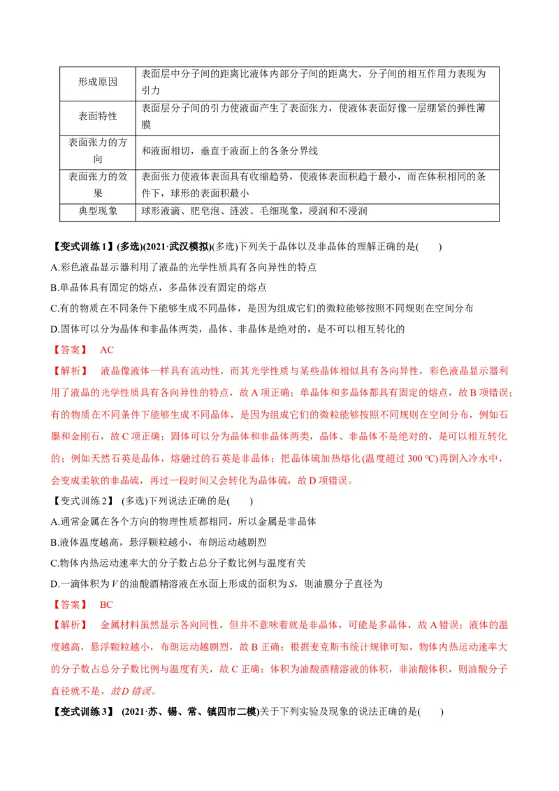 专题15.2气体、固体和液体讲解析版_04高考物理_新高考复习资料_2022年新高考复习资料_2022年高考物理一轮复习讲练测（新教材新高考）