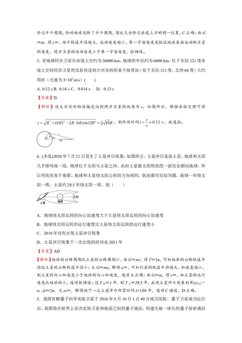 原创（新高考）2021届小题必练7万有引力与航天教师版_04高考物理_新高考复习资料_2021年新高考资料_2021届（新高考）高考物理小题必练