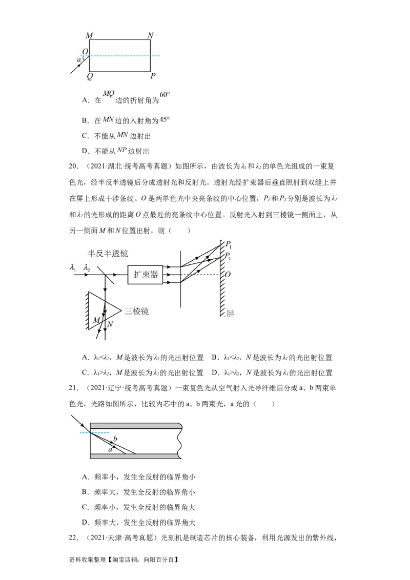 专题14光学(原卷版)_04高考物理_通用版（老高考）复习资料_2024年复习资料_完五年（2019-2023）高考物理真题分项汇编（全国通用）