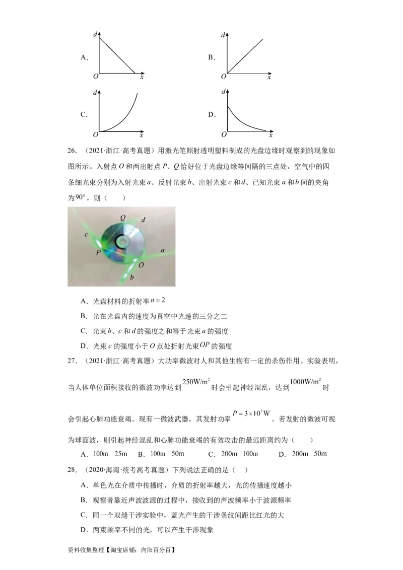 专题14光学(原卷版)_04高考物理_通用版（老高考）复习资料_2024年复习资料_完五年（2019-2023）高考物理真题分项汇编（全国通用）