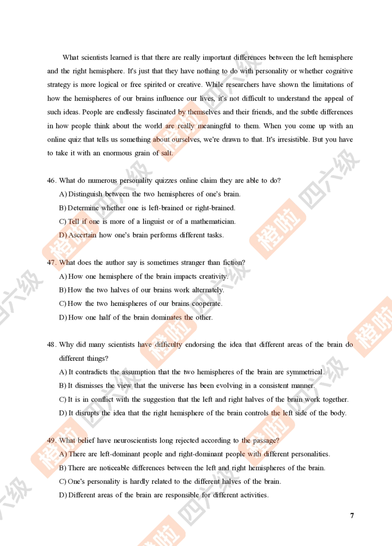 05.2024年12月六级（第三套）-试题6-12_最新更新，视频都在这_2026，6月六级速转存易和谐_0、2025年12月六级_06.橙啦六级全程班石雷鹏_00.讲义_真题