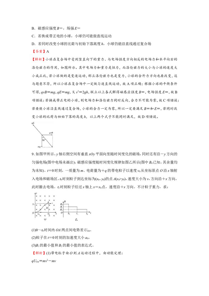 原创（新高考）2021届小题必练22带电粒子在组合场、复合场中的运动教师版_04高考物理_新高考复习资料_2021年新高考资料_2021届（新高考）高考物理小题必练