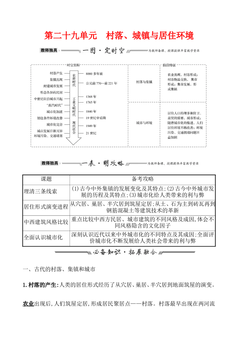 第二十九单元村落、城镇与居住环境教案_07高考历史_新高考复习资料_2022年新高考复习资料_2022届一轮复习讲练结合7.11更新_系列1_第二十九单元村落、城镇与居住环境教案