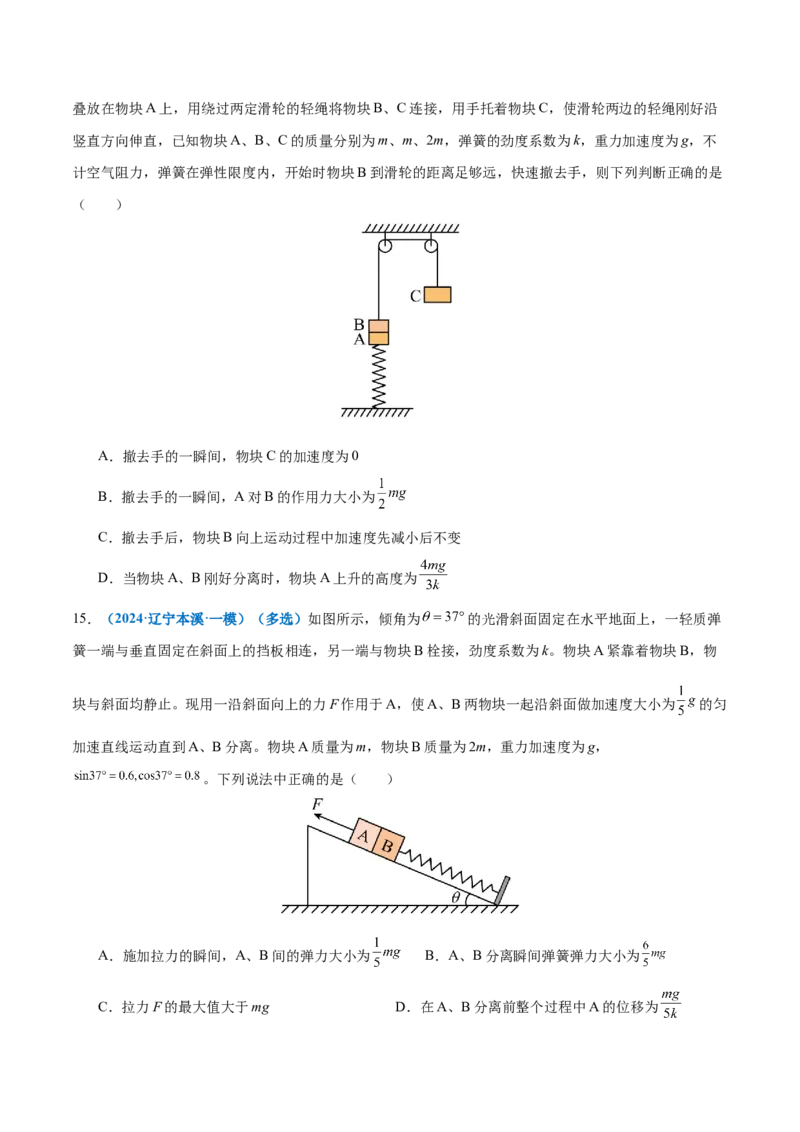 微专题一动力学中的连接体问题和临界、极值问题（练习）（原卷版）_04高考物理_2025年新高考资料_二轮复习_上好课2025年高考物理二轮复习讲练测（新高考通用）3381829