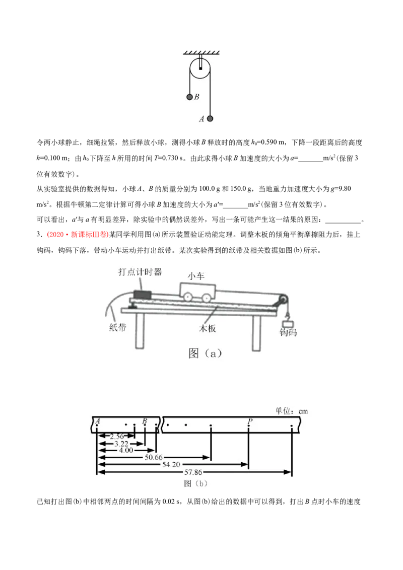 专题18力学实验-2020年高考真题和模拟题物理分类训练（学生版）_04高考物理_新高考复习资料_2022年新高考复习资料_高考物理2022年一轮复习各版本_983