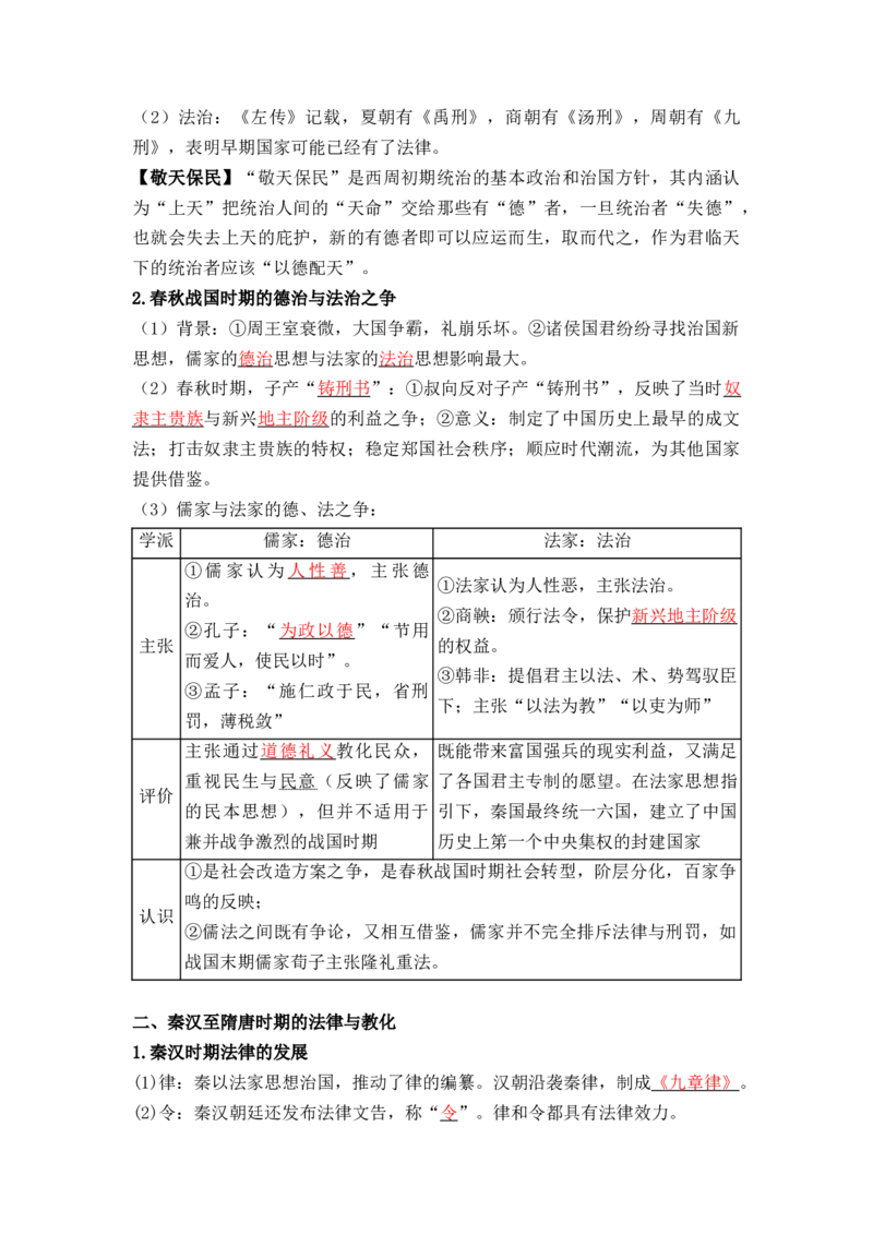 第三单元++法律与教化+-背记手册高中历史全册最新核心考点必背清单（选择性必修一二三）_07高考历史_2024年新高考资料_1.2024一轮复习_选择性必修1：国家制度与社会治理