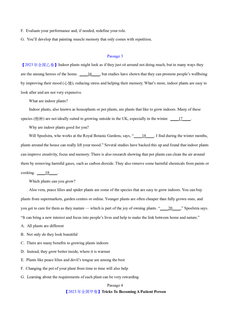 第33讲阅读七选五-段中设空题（核心考点精讲精练）（原卷版）_03高考英语_通用版（老高考）复习资料_2024年复习资料_完备战2024年高考英语一轮复习考点帮（全国通用）