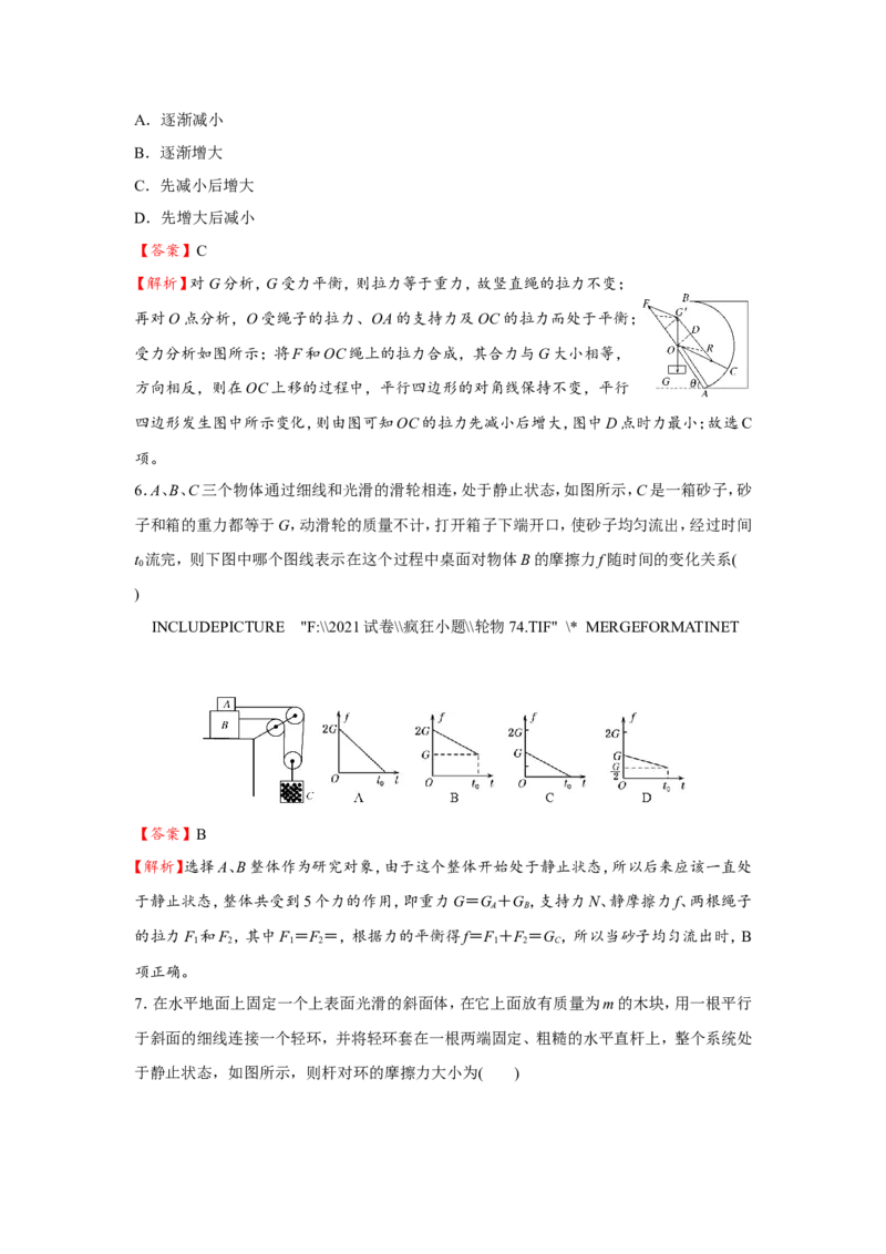 原创（新高考）2021届小题必练3受力分析共点力的平衡教师版_04高考物理_新高考复习资料_2021年新高考资料_2021届（新高考）高考物理小题必练