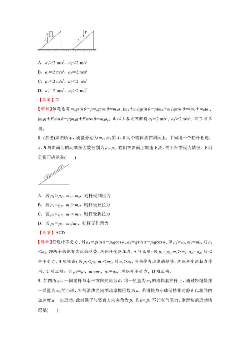 原创（新高考）2021届小题必练4牛顿运动定律的应用教师版_04高考物理_新高考复习资料_2021年新高考资料_2021届（新高考）高考物理小题必练