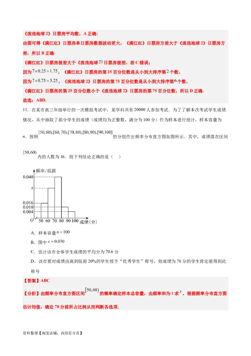 第48练用样本估计总体（精练：基础+重难点）一轮复习讲义2024年高考数学高频考点题型归纳与方法总结（新高考通用）解析版_02高考数学_新高考复习资料_2024年新高考资料