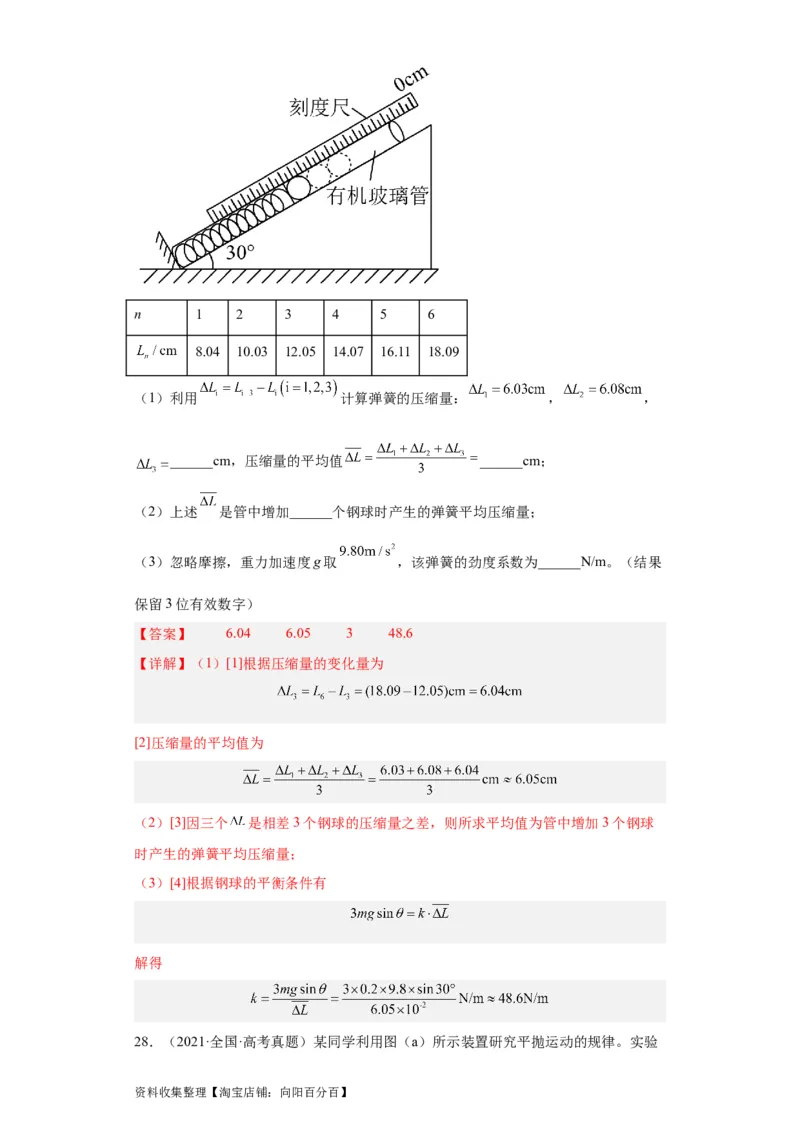 专题17力学实验(解析版)_04高考物理_通用版（老高考）复习资料_2024年复习资料_完五年（2019-2023）高考物理真题分项汇编（全国通用）