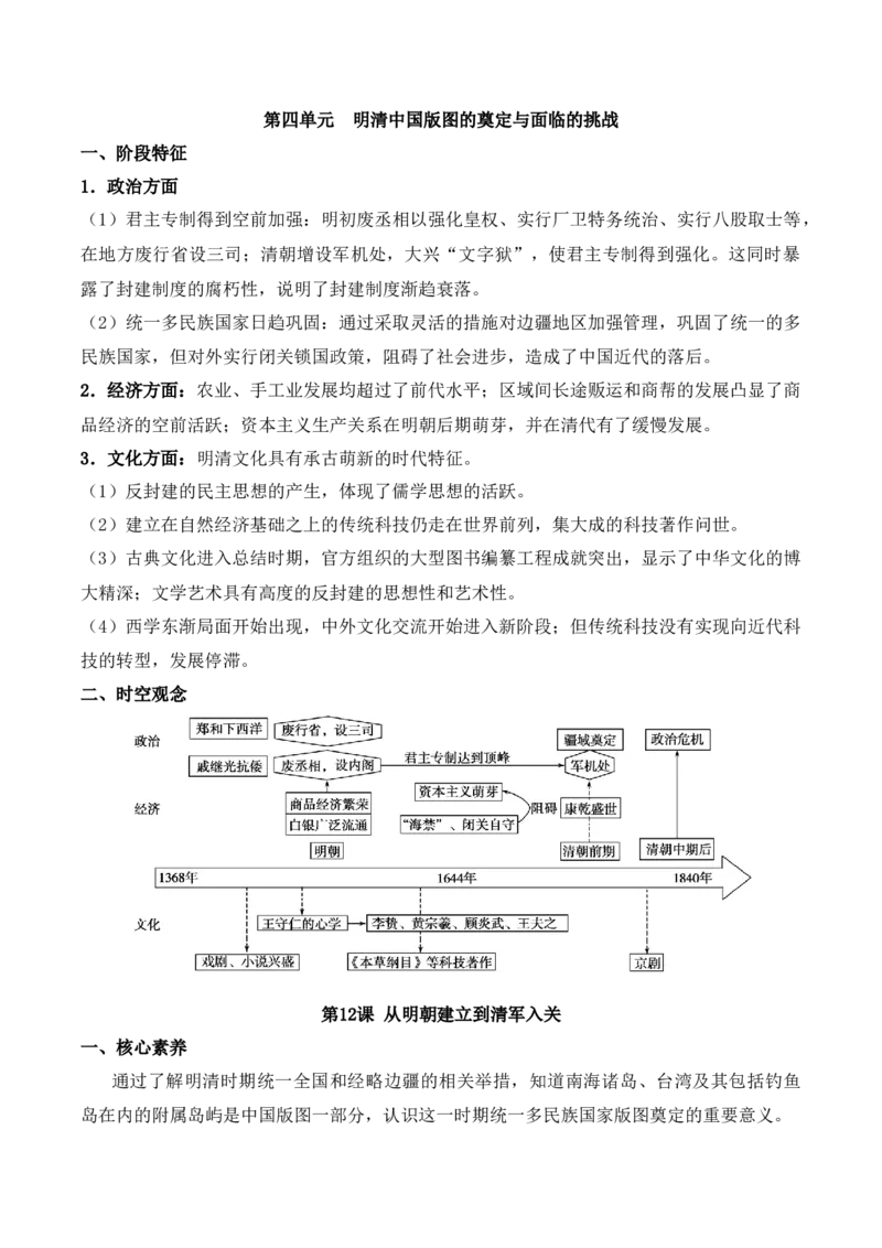 第四单元明清中国版图的奠定与面临的挑战&middot;核心考点突破（原卷版）_07高考历史_2025年新高考资料_二轮复习_2025年高考历史二轮复习核心考点突破（新教材新高考）3403618