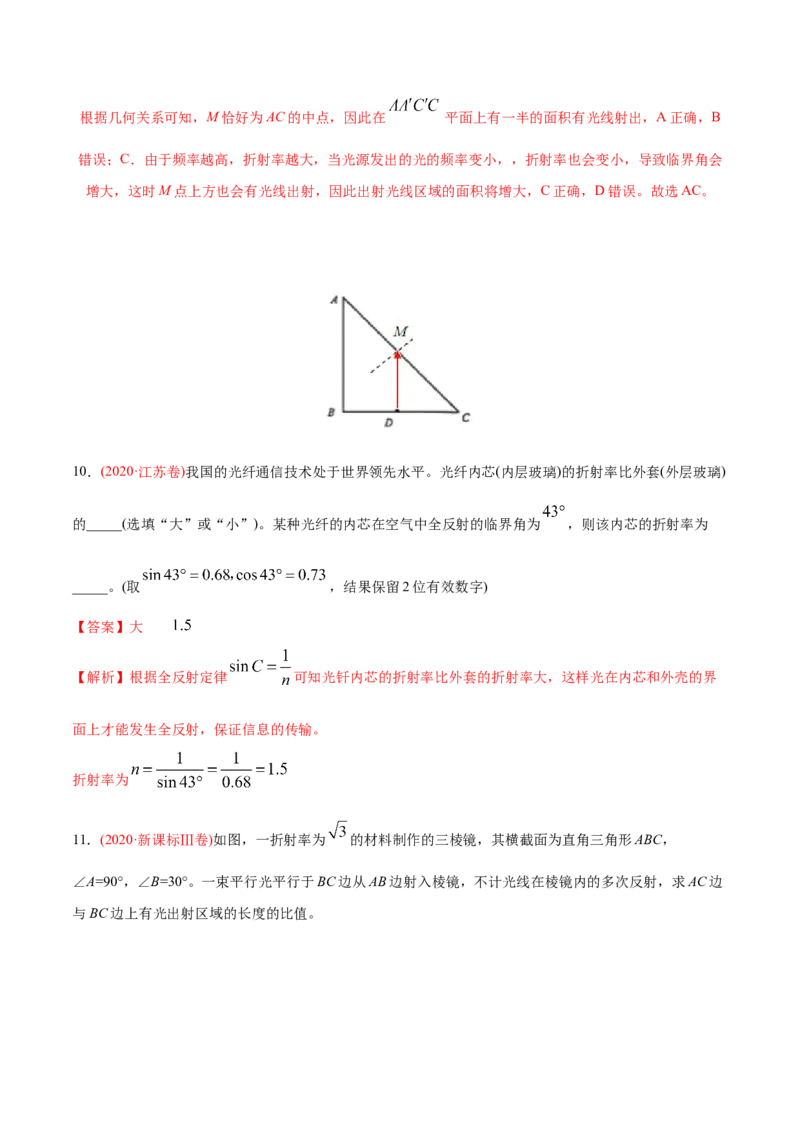 专题17光学电磁波相对论-2020年高考真题和模拟题物理分类训练（教师版含解析）_04高考物理_新高考复习资料_2022年新高考复习资料_高考物理2022年一轮复习各版本