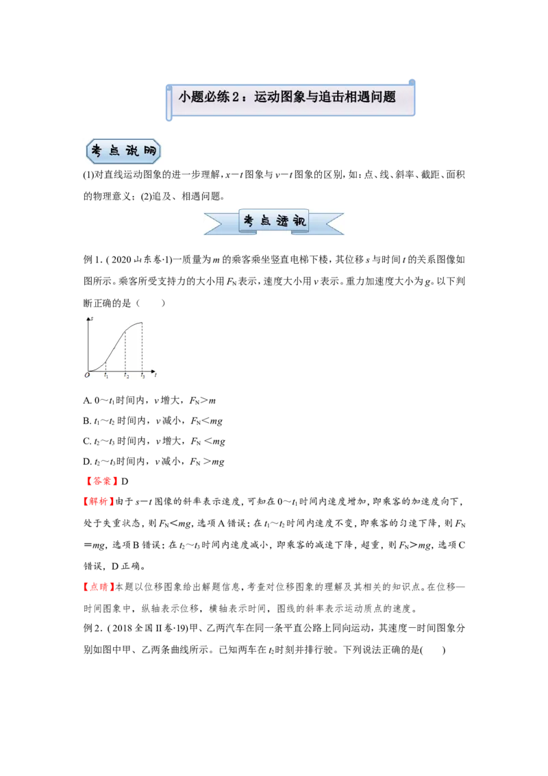 原创（新高考）2021届小题必练2运动图象与追击相遇问题教师版_04高考物理_新高考复习资料_2021年新高考资料_2021届（新高考）高考物理小题必练