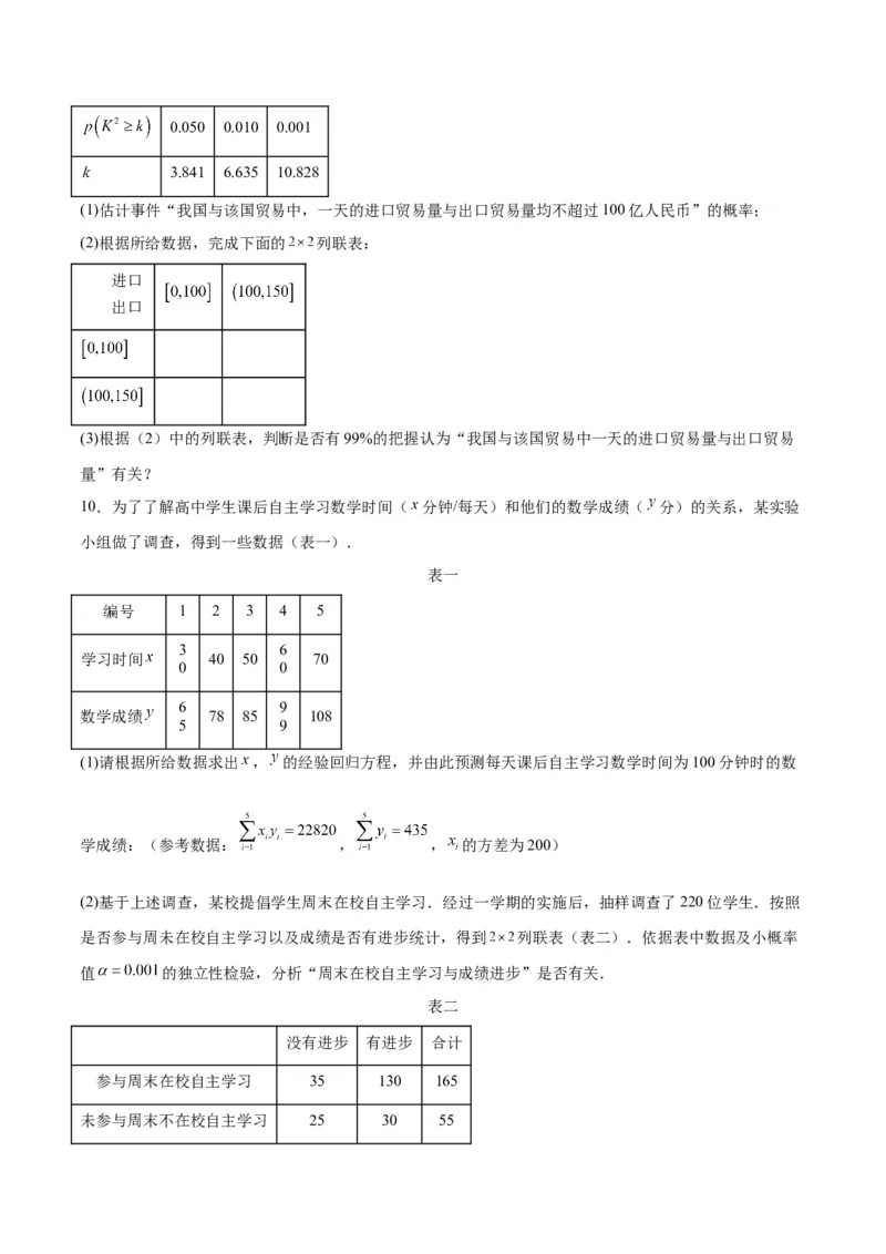 第49讲成对数据的统计分析（精讲）一轮复习讲义2024年高考数学高频考点题型归纳与方法总结（新高考通用）原卷版_02高考数学_新高考复习资料_2024年新高考资料_一轮复习资料