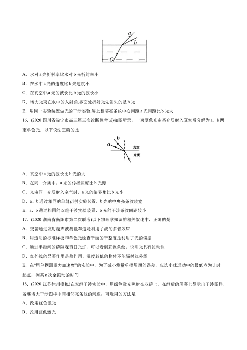 专题17光学电磁波相对论-2020年高考真题和模拟题物理分类训练（学生版）_04高考物理_新高考复习资料_2022年新高考复习资料_高考物理2022年一轮复习各版本