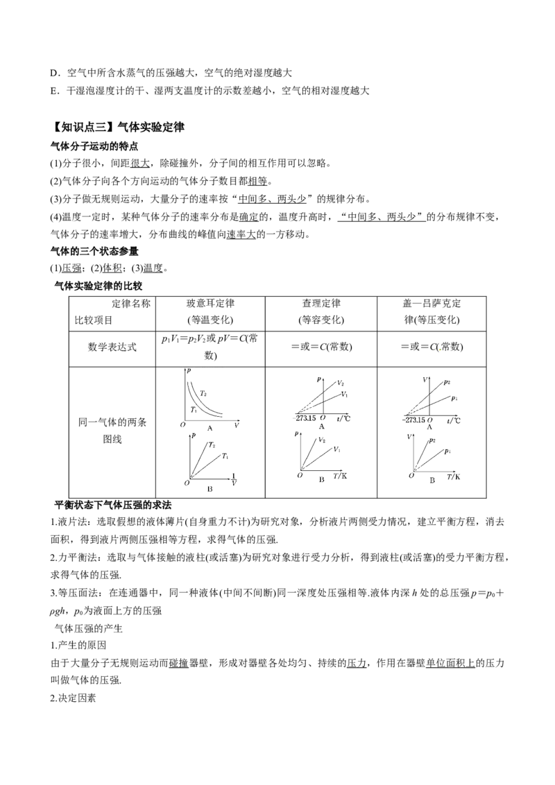 专题15.2气体、固体和液体讲原卷版_04高考物理_新高考复习资料_2022年新高考复习资料_2022年高考物理一轮复习讲练测（新教材新高考）