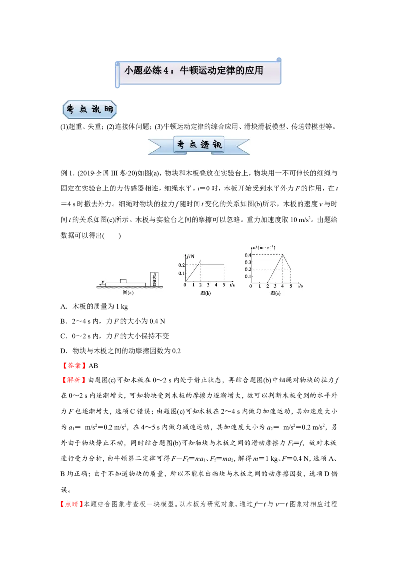 原创（新高考）2021届小题必练4牛顿运动定律的应用学生版_04高考物理_新高考复习资料_2021年新高考资料_2021届（新高考）高考物理小题必练