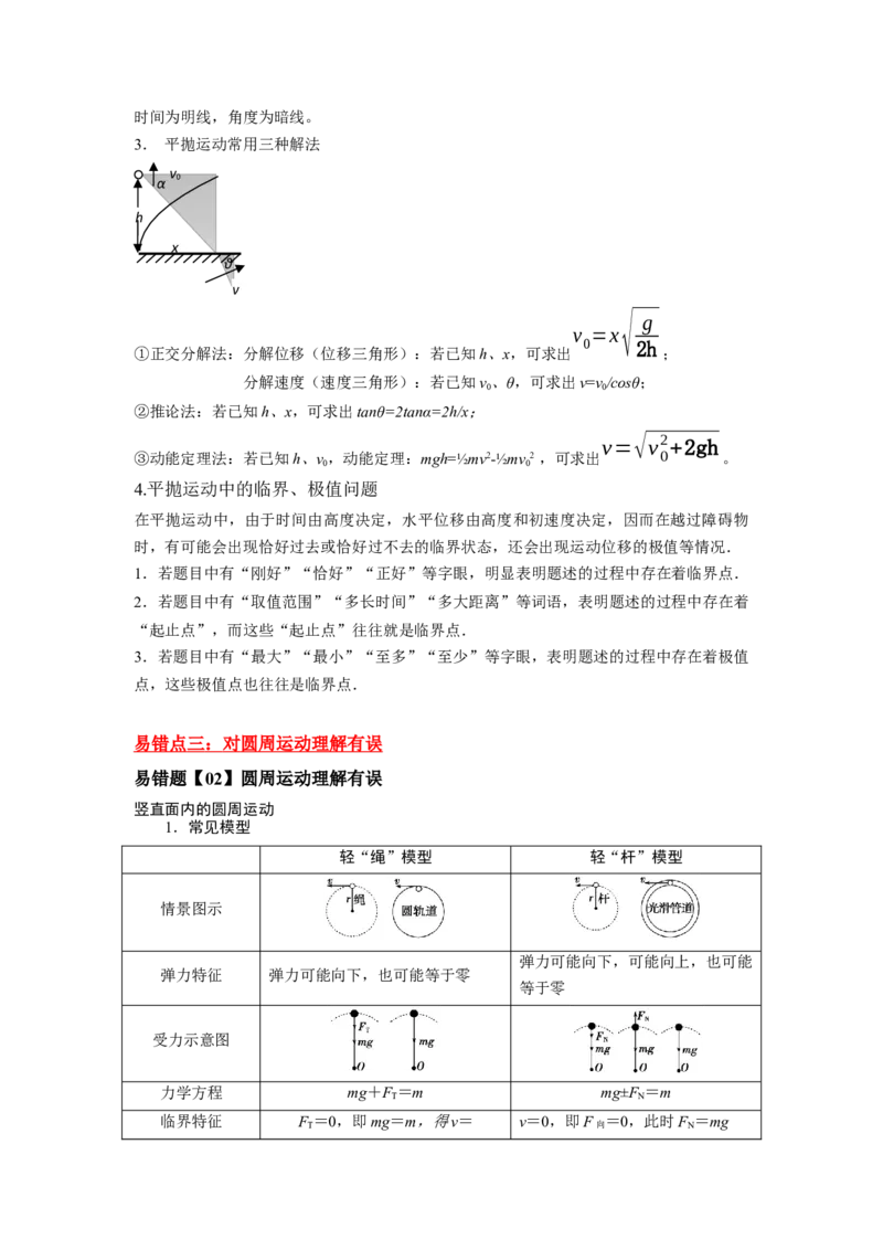 易错点04曲线运动-（3大陷阱）-备战2024年高考物理考试易错题（原卷版）_04高考物理_新高考复习资料_2024新高考复习资料_专项复习资料_备战2024年高考物理考试易错题（新高考专用）