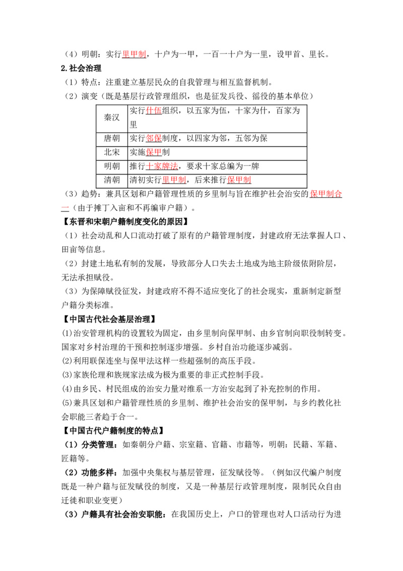 第六单元++基层治理与社会保障+-背记手册高中历史全册最新核心考点必背清单（选择性必修一二三）_07高考历史_2024年新高考资料_1.2024一轮复习_选择性必修1：国家制度与社会治理