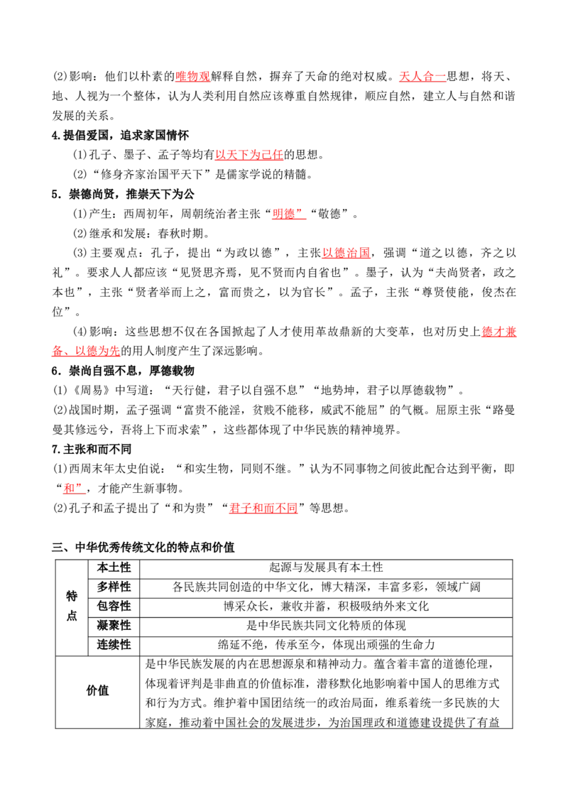 第一单元　源远流长的中华文化+-背记手册高中历史全册最新核心考点必背清单（选择性必修一二三）_07高考历史_2024年新高考资料_1.2024一轮复习_选择性必修3：文化交流与传播