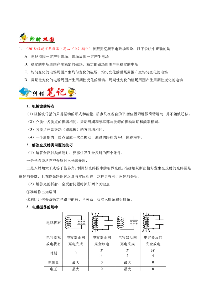专题16选修3-4-备战2019年高考物理之纠错笔记系列（原卷版）_04高考物理_新高考复习资料_2022年新高考复习资料_高考物理2022年一轮复习各版本_赠19年高考物理纠错笔记_原卷版_746