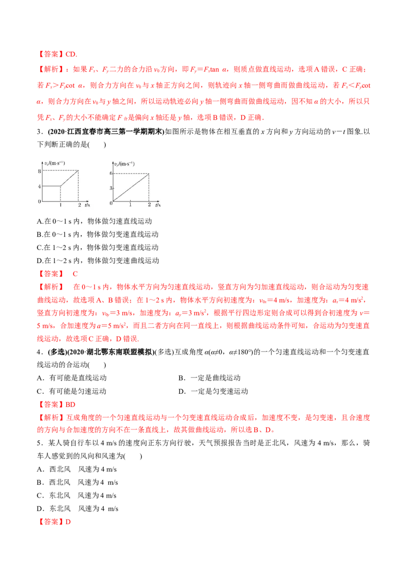 专题4.1曲线运动　运动的合成与分解练解析版_04高考物理_新高考复习资料_2022年新高考复习资料_2022年高考物理一轮复习讲练测（新教材新高考）